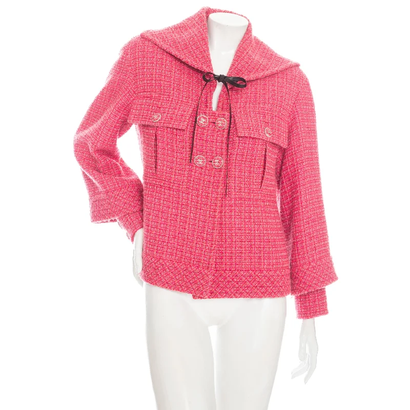2013 Pink Tweed Leather Tie CC Jacket Rayon Fabric Velvet Fabric Corduroy Fabric