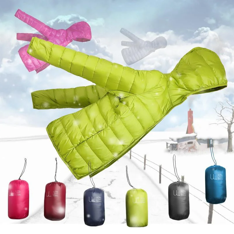 women jacket white duck down white ultra thin duck down jacket women for girl snow parka jacket Stylish Cinched-Waist Parka