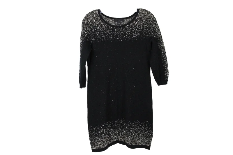 Attention Black Gold Knit Sweater Dress | M Houndstooth Herringbone Solid