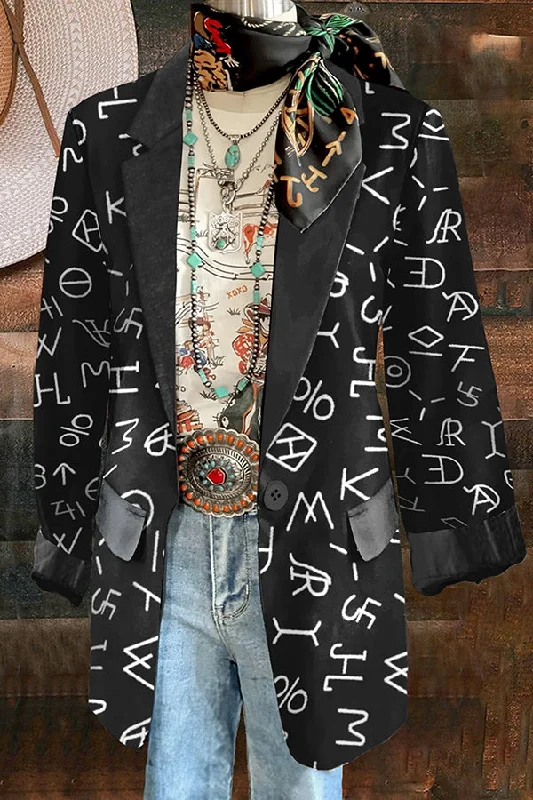 Vintage Western Hieroglyph Print Blazer Fashion Women's Blazer