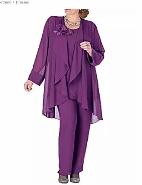 Purple Flower Mother of the Bride Dresses with Jacket 3 Pieces Chiffon Dressy Pant Suits Wedding Outfit Ribbed Jacket Pleated Jacket Ruffled Jacket Purple Flower Mother of the Bride Dresses with Jacket 3 Pieces Chiffon Dressy Pant Suits Wedding Outfit Ribbed Jacket Pleated Jacket Ruffled Jacket