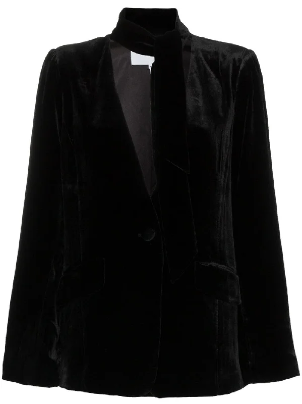 tie neck collarless silk blend velvet blazer Women's Custom Suit