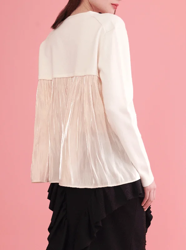 BACK PLEAT CARDIGAN, CREAM Embroidered Appliqued Beaded