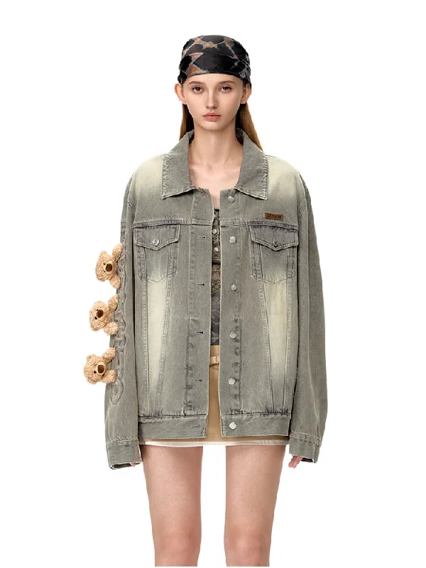 Bear Queue Vintage Denim Jacket Wool Jacket Cashmere Jacket Tweed Jacket