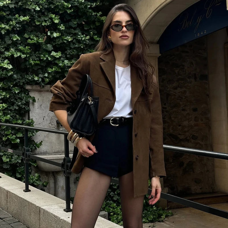 Advbridge High Street Suede Jacket Cardigan Women's Long Sleeve Loose Lapel Solid Color Fashion Retro For Women Jacket Autumn and Winter Soft Cozy Warm Advbridge High Street Suede Jacket Cardigan Women's Long Sleeve Loose Lapel Solid Color Fashion Retro For Women Jacket Autumn and Winter Soft Cozy Warm