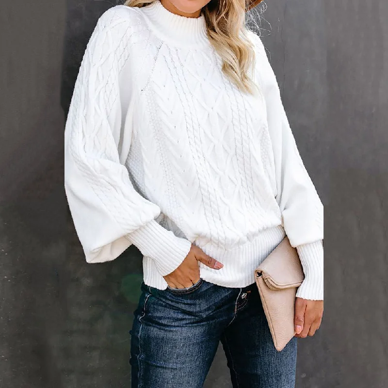 Ladies Loose Long-sleeved Knitted Solid Color Sweater Thin Thick Dense