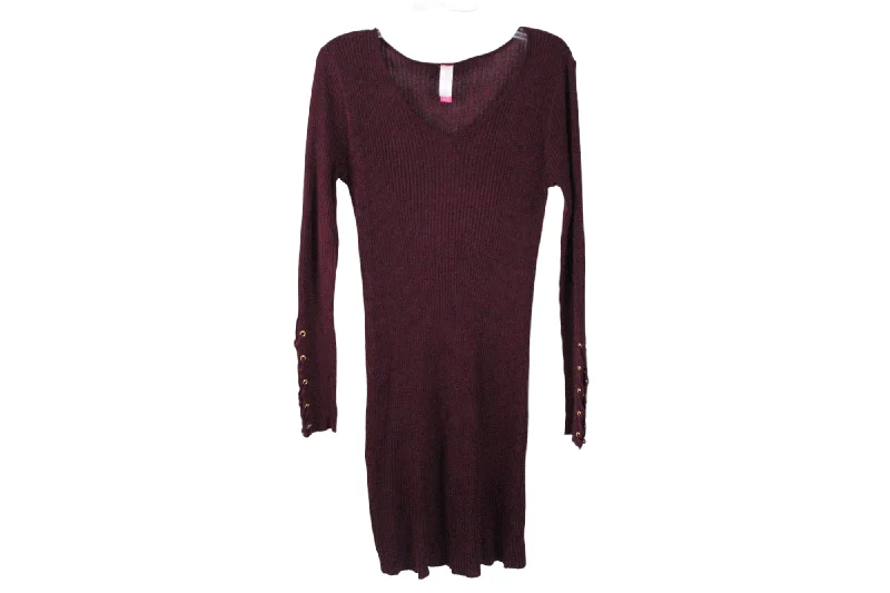 No Boundaries Maroon Rib Midi Sweater Dress | XL Notch Collar Peter Pan Collar Cowl Neck