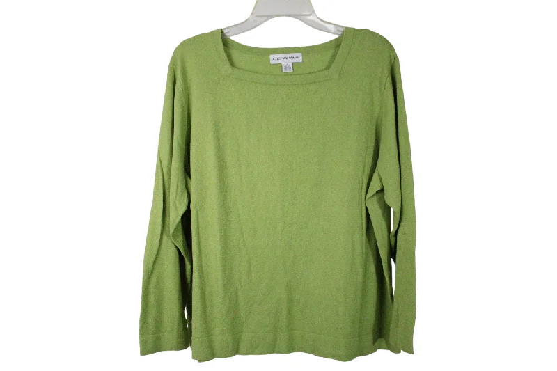 August Max Woman Green Knit Sweater | 1X Fitted Loose Oversized