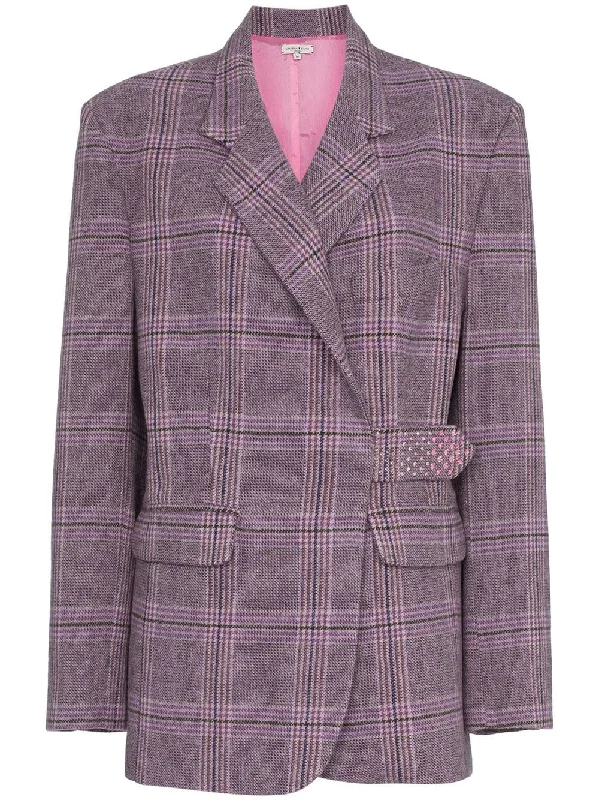 check crystal embellished wool blend blazer Women's Casual Suit