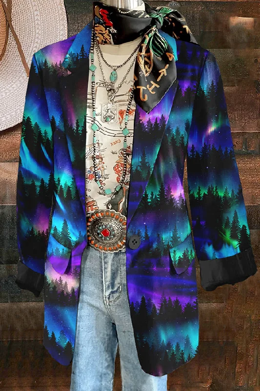 Unique Psychedelic Aurora Print Blazer Women's Handmade Blazer
