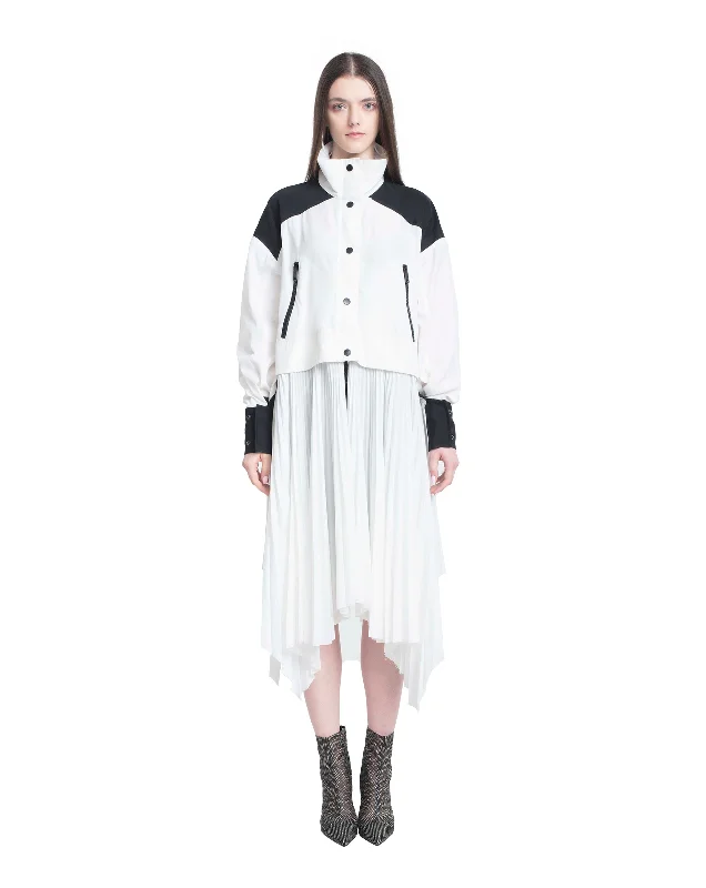 Two-tone Pleated Parka Trendy Drawstring Parka Coat