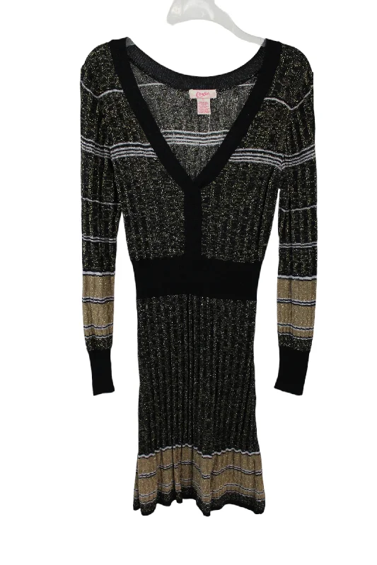 Candie's Black Gold Shimmer Sweater Dress | L Lace Blend Ribbed Blend Corduroy Blend Candie's Black Gold Shimmer Sweater Dress | L Lace Blend Ribbed Blend Corduroy Blend