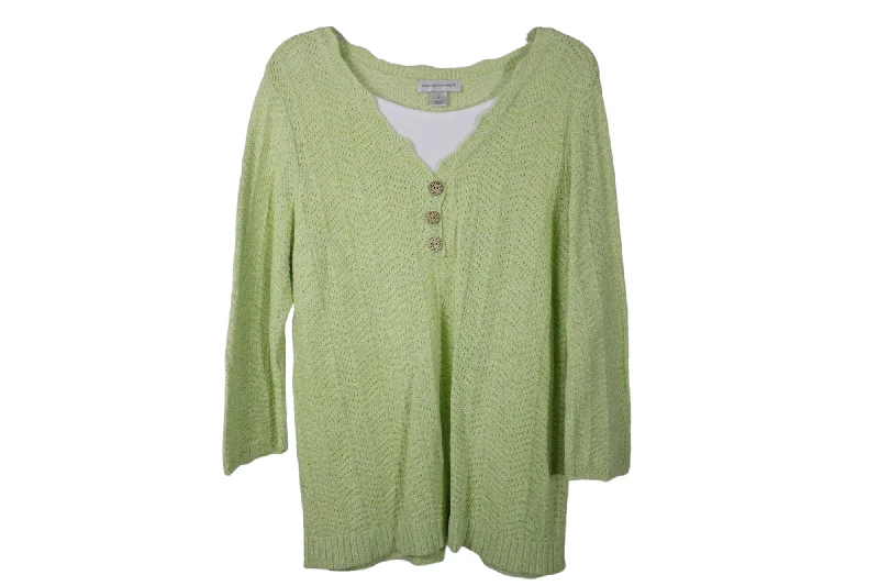 Christopher & Banks Green Knit Sweater | XL Boat Neck Shawl Collar Notched Collar