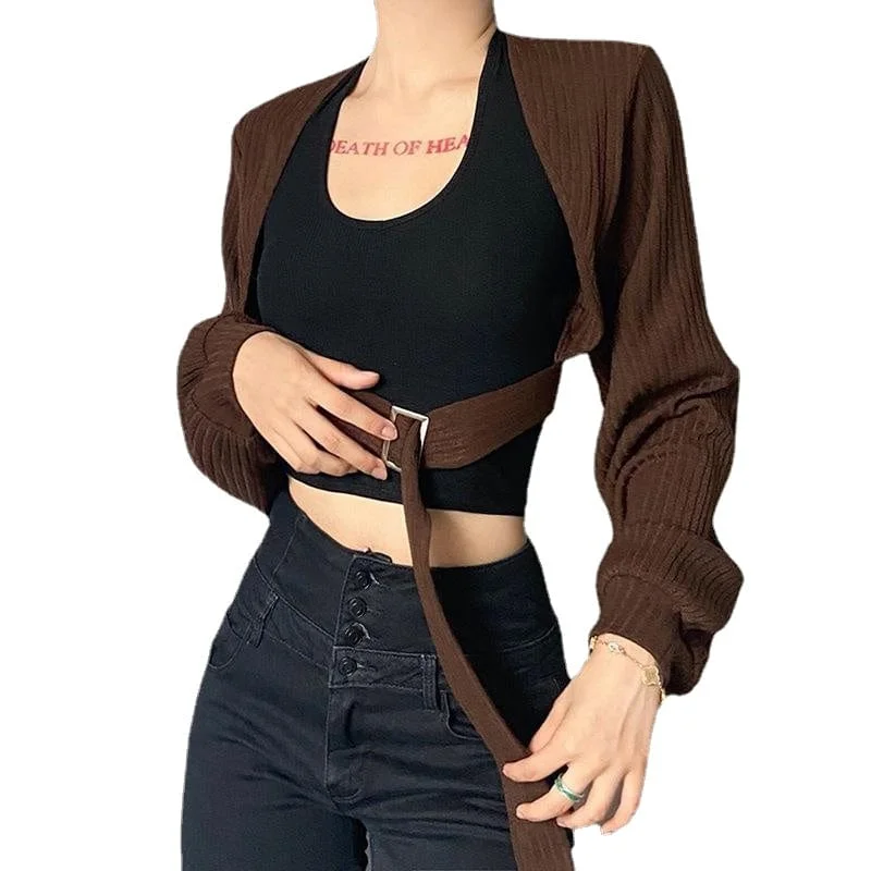 Women's Punk Batwing Sleeved Buckle Short Cardigan Wool Cardigan Cotton Cardigan Cashmere Cardigan