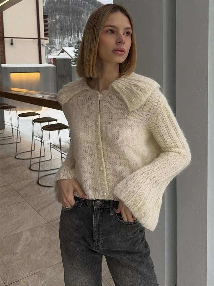 Advbridge Women's Autumn Sweater Cardigan Casual Long Sleeve Pleated High Waist Loose Cropped Coat Female Y2k Top Solid Cardigan Anti-Pilling Anti-Shrink Durable