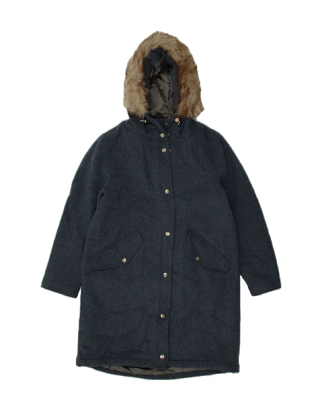 MASSIMO DUTTI Womens Hooded Parka Jacket UK 10 Small Blue Wool Thermal Fleece Parka Jacket MASSIMO DUTTI Womens Hooded Parka Jacket UK 10 Small Blue Wool Thermal Fleece Parka Jacket