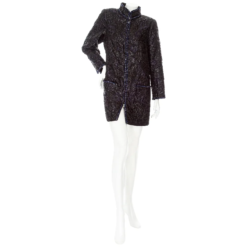 2016 Blue and Black Silk-Blend Camelia Brocade Jacket Rayon Jacket Velvet Jacket Corduroy Jacket 2016 Blue and Black Silk-Blend Camelia Brocade Jacket Rayon Jacket Velvet Jacket Corduroy Jacket