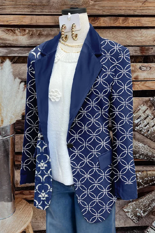 Classic Graphic Print Long Sleeve Blazer Women's Luxurious Jacket