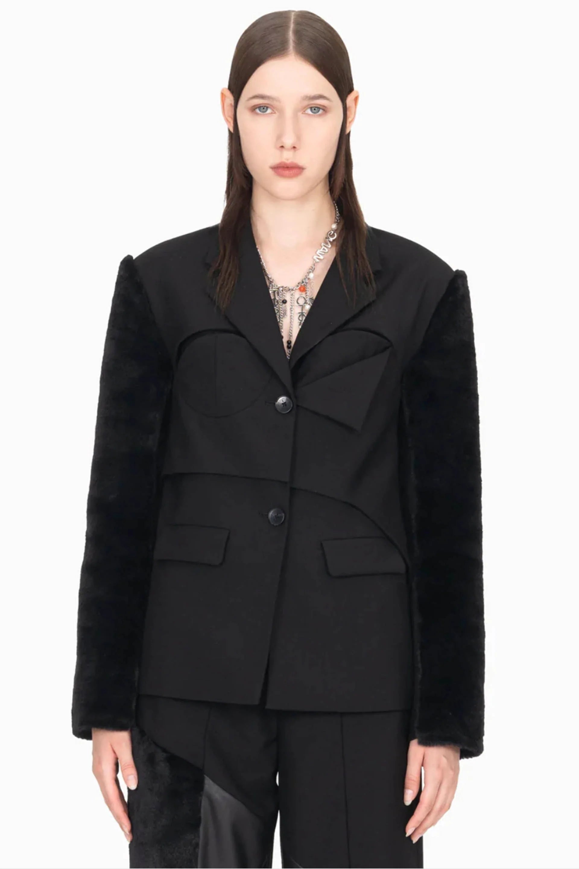 Deconstructed Faux Fur Blazer Women's Vintage Jacket