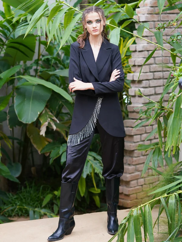 Odette Women Black Embellished Polyester Semi Formal Stitched Blazer Women's Handmade Blazer Odette Women Black Embellished Polyester Semi Formal Stitched Blazer Women's Handmade Blazer