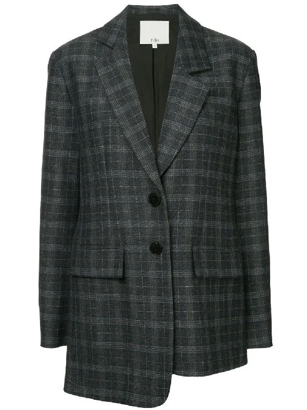 asymmetric plaid blazer Women's Professional Jacket