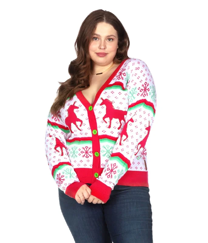 Women's Christmicorn Plus Size Cardigan Sweater Velvet Chenille Corduroy