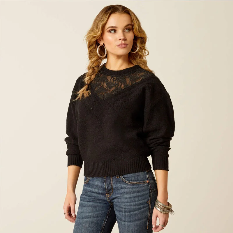 Women's Ariat Magnolia Black Sweater Herringbone Houndstooth Plaid