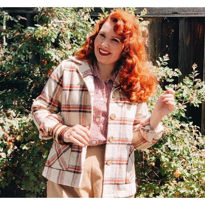 Star Struck Clothing Jacket in Tan, Black and Red Plaid Knit Fabric Woven Fabric Fleece Fabric Star Struck Clothing Jacket in Tan, Black and Red Plaid Knit Fabric Woven Fabric Fleece Fabric