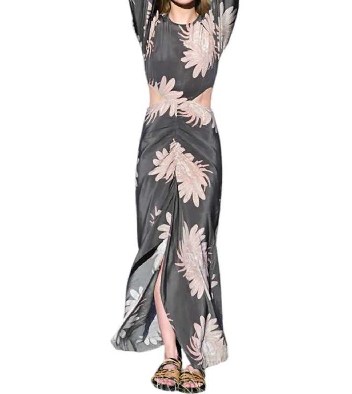 Silk Long Dress In Greek Tiger Grey