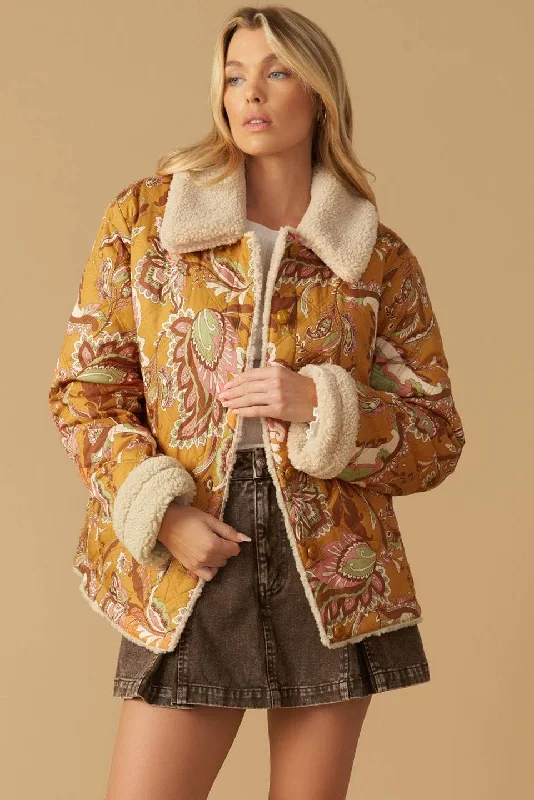 Printed Quilted Sherpa Lined Jacket Striped Jacket Polka Dot Jacket Floral Jacket
