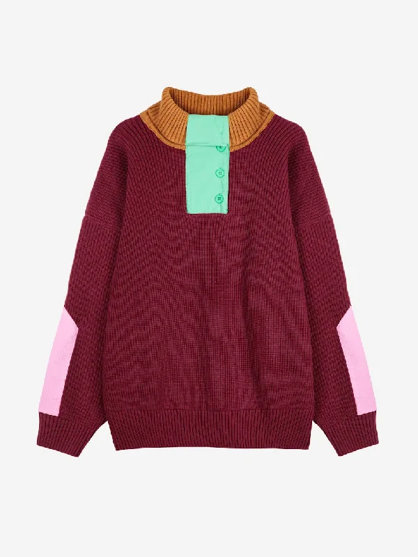 Fun Collection Bobo choses color block buttoned neck jumper Chenille Blend Fleece Blend Nylon Blend