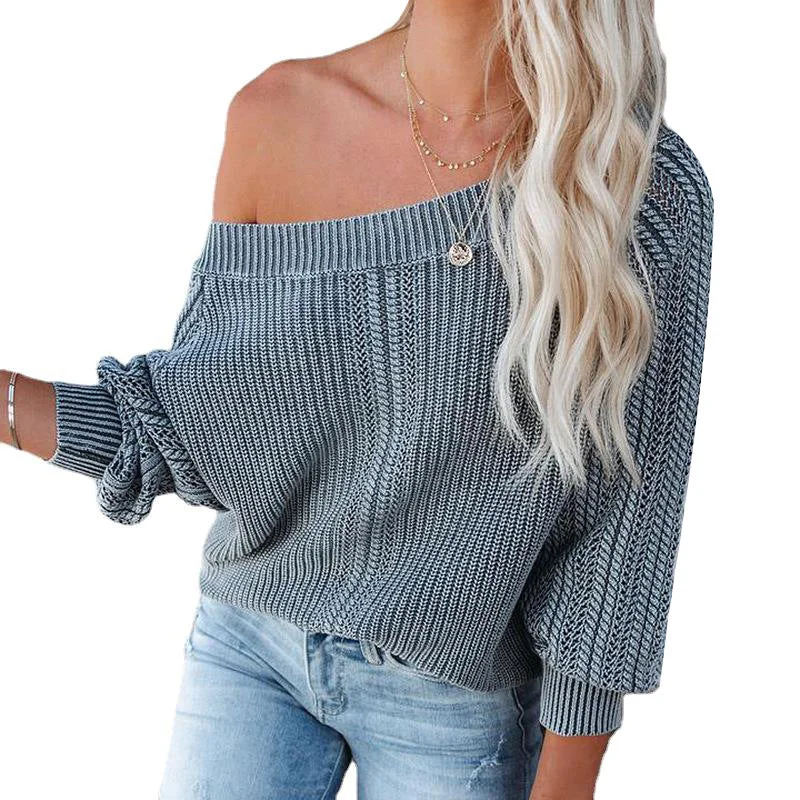 Solid Color Loose V-neck Lantern Sleeve Long Sleeve Sweater Oversized Loose Flowy