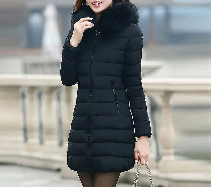 Women Thick Casual Down Cotton Parka Long Fur Collar Hooded Coat Jacket Plus Size 5XL Thermal Cotton Parka Coat