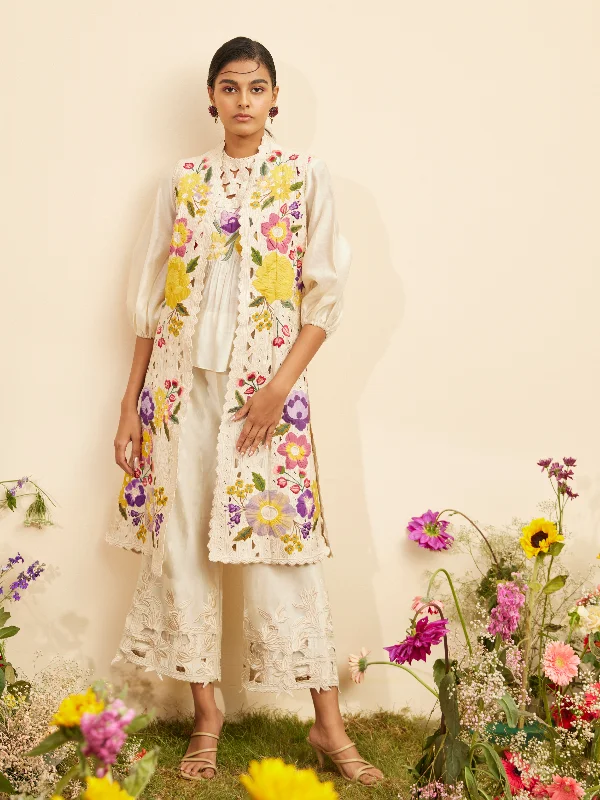 Ivory Kala Cotton Applique & Cutwork Jacket Zippered Jacket Buttoned Jacket Snapped Jacket Ivory Kala Cotton Applique & Cutwork Jacket Zippered Jacket Buttoned Jacket Snapped Jacket