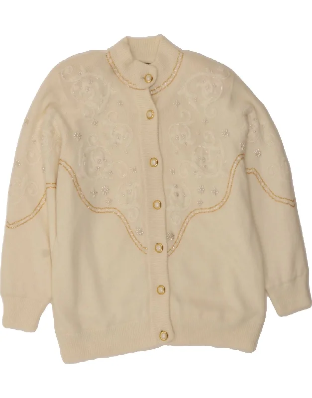 YOUR SIXTH SENSE Womens Oversized Cardigan Sweater IT 48/50 XL White Embroidered Appliqued Beaded YOUR SIXTH SENSE Womens Oversized Cardigan Sweater IT 48/50 XL White Embroidered Appliqued Beaded