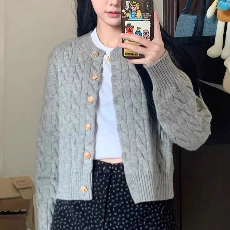 Advbridge Gray Vintage Twist Women's Knitted Cardigan Button Preppy Korean Fashion Long Sleeve Sweater Warm Harajuku Slim Autumn Chenille Brocade Lace Advbridge Gray Vintage Twist Women's Knitted Cardigan Button Preppy Korean Fashion Long Sleeve Sweater Warm Harajuku Slim Autumn Chenille Brocade Lace