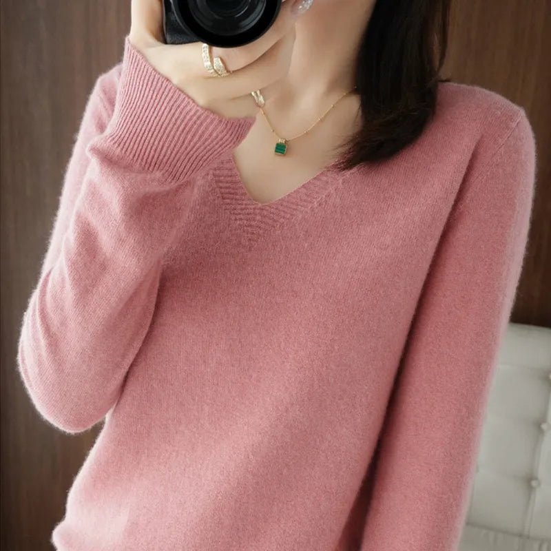 Fall Winter Women V-neck Pullovers Fashion Loose Jumper Warm Bottoming Sweater Plush Cashmere Knitted Pullover Solid Long Sleeve Satin Fabric Silk Fabric Chiffon Fabric Fall Winter Women V-neck Pullovers Fashion Loose Jumper Warm Bottoming Sweater Plush Cashmere Knitted Pullover Solid Long Sleeve Satin Fabric Silk Fabric Chiffon Fabric