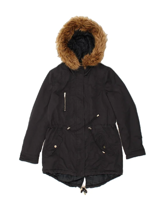 MISS SELFRIDGE Womens Hooded Parka Jacket UK 10 Small Navy Blue Cotton Soft Lining Parka Jacket MISS SELFRIDGE Womens Hooded Parka Jacket UK 10 Small Navy Blue Cotton Soft Lining Parka Jacket