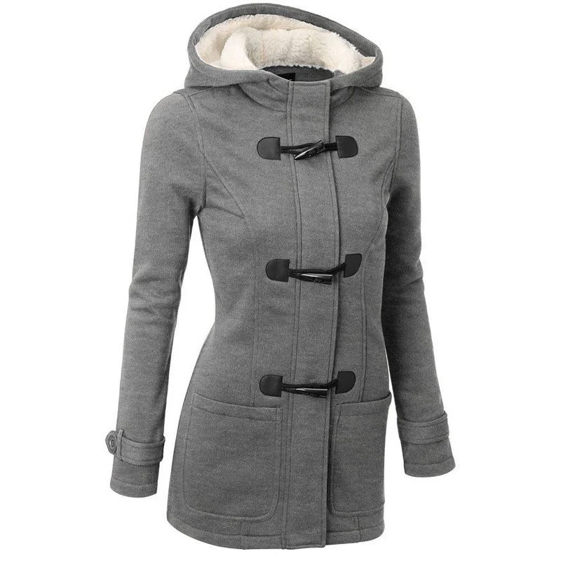 Jacket Women Hooded Coat Fashion Women Parka Horn Button Coats Slim Fit Parka Jacket
