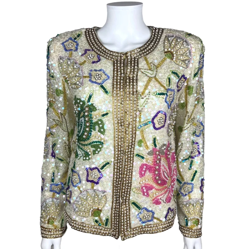 Vintage 1980s Beaded Jacket White Silk Laurence Kazar Size M Faux Fur Jacket Real Fur Jacket Shearling Jacket Vintage 1980s Beaded Jacket White Silk Laurence Kazar Size M Faux Fur Jacket Real Fur Jacket Shearling Jacket