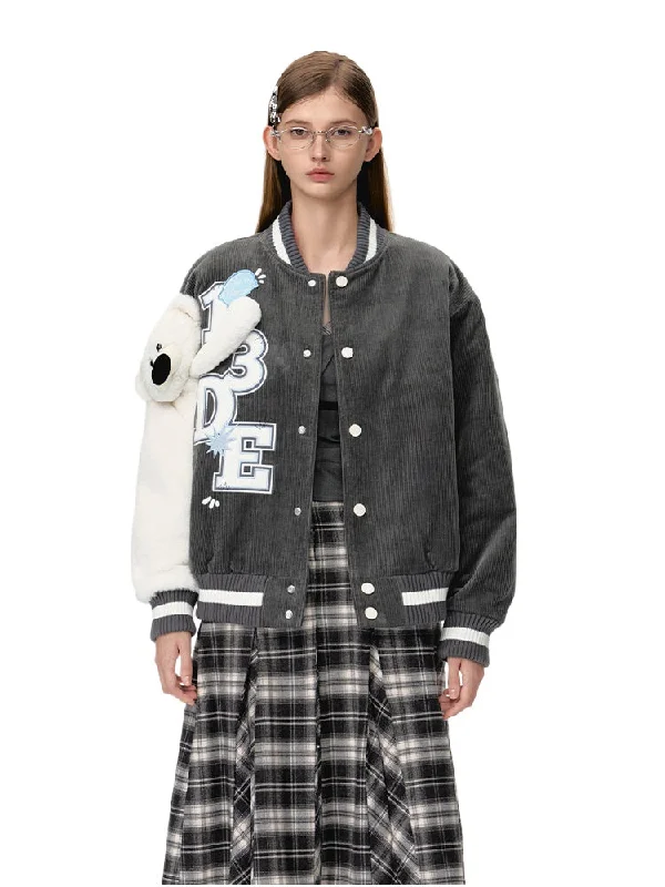 Bear Sleeve Corduroy Baseball Jacket Mesh Jacket Canvas Jacket Denim Jacket