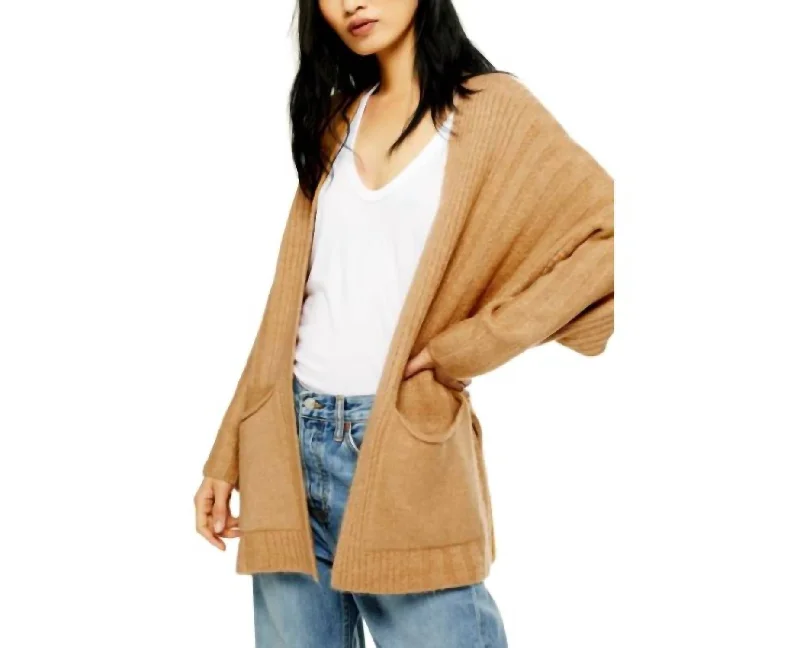 Open Front Knit Oversized Sweater Cardigan In Brown Solid Color Striped Floral Print