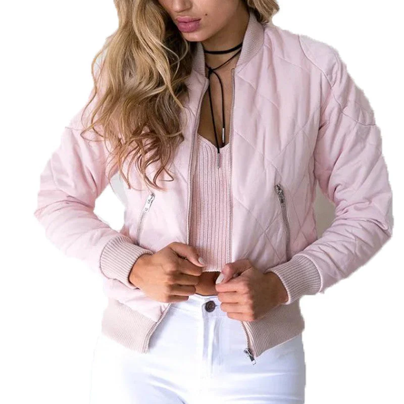 Female pilot women basic coats jacket zipper black women bomber jacket cool biker outwear short parka Slim Fit Parka Jacket