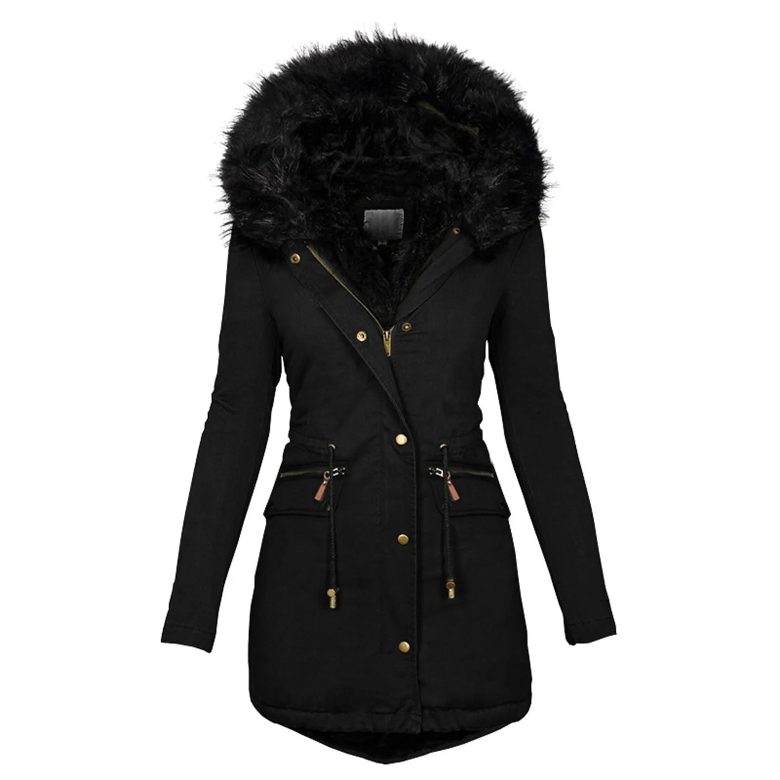Fashion Jacket Parka Women Velvet Parka Coat With Drawstring Pockets Thick Warm Winter Jackets Down Jackets Waterproof Windproof Parka Coat
