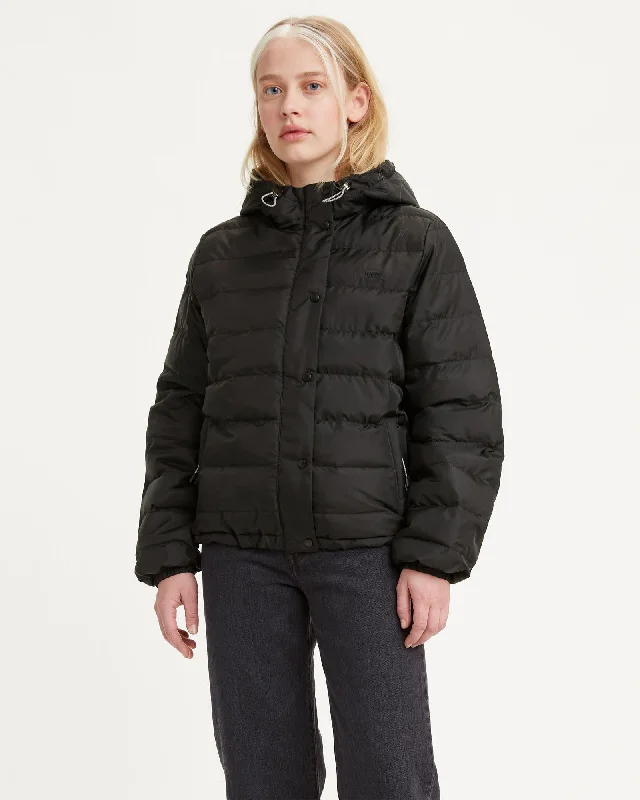 Levi's® Womens Edie Packable Jacket - Caviar Tiered Jacket Buttoned Jacket Zippered Jacket
