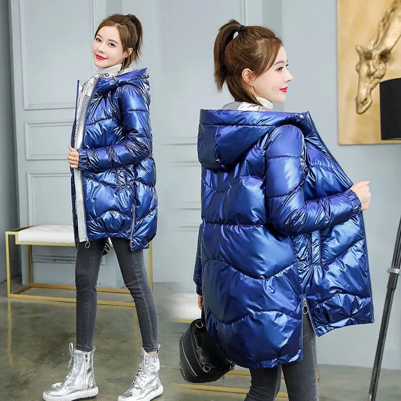 Winter Jacket Parkas Women Coat Fur Collar Hooded Overcoat Female Jacket Parka Thick Warm Cotton Padded Adjustable Waist Parka Coat
