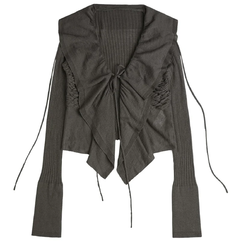 Ruffled Drape Angora Cardigan Charcoal Elegant Classic Vintage