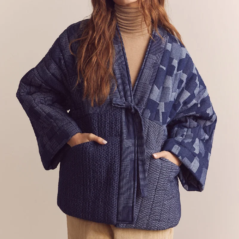 Amente Patchwork Quilted Kimono Jacket Cotton Fabric Linen Fabric Terry Fabric
