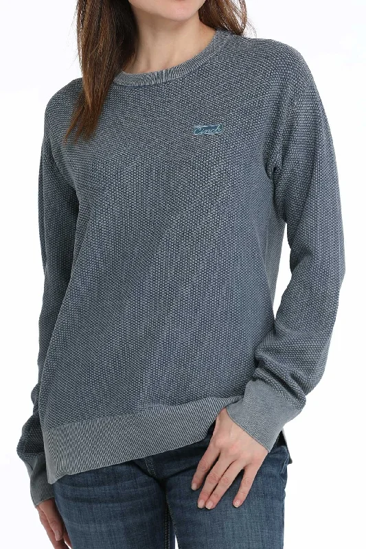 Women's Cinch Pullover Light Blue Sweater Soft Cozy Warm