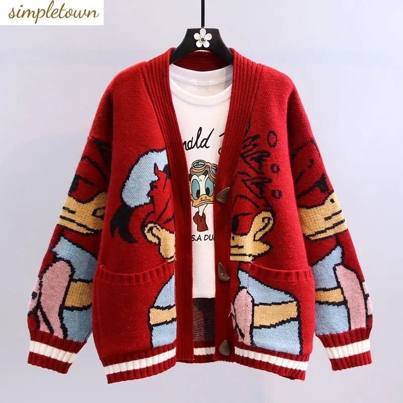 Cartoon Sweater Coat Women's Autumn and Winter 2023 New Slouchy Loose Outerwear Versatile Thickened Knitted Cardigan Nylon Fabric Polyester Fabric Spandex Fabric Cartoon Sweater Coat Women's Autumn and Winter 2023 New Slouchy Loose Outerwear Versatile Thickened Knitted Cardigan Nylon Fabric Polyester Fabric Spandex Fabric